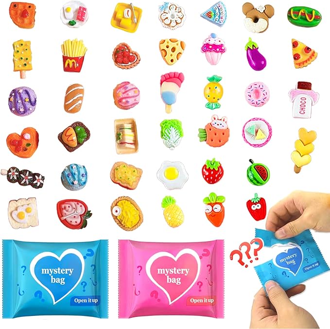 50 Pack Mini Food Blind Bags for Kids - Small Dollhouse Accessories & Party Favors Set with Tiny Resin Food Toys, Perfect for Pretend Cooking Games, Miniature Kitchen Play & Collecting