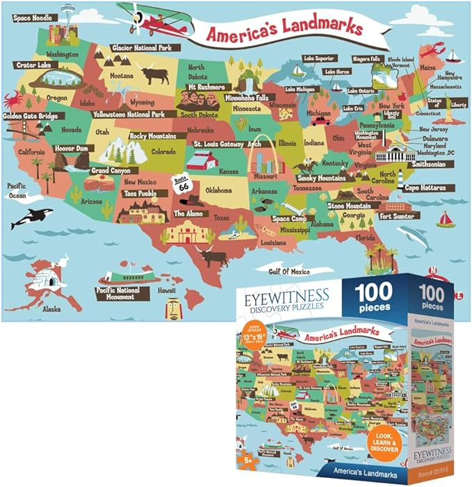 Eyewitness Discovery Puzzle American Landmarks, 100 Piece Jigsaw for Kids, Educational Learning Toy for Boys & Girls, Children Ages 5+