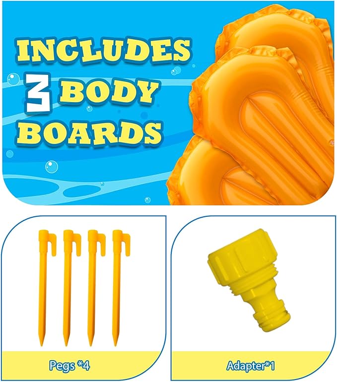 Spring Water Slip and Water Slide for Kids Backyard, 22ft*3 Racing Lanes Slip Water Slides with Sprinkler for Age 5-8 8-12, Summer Outdoor Water Toy with 3 Inflatable Bodyboards