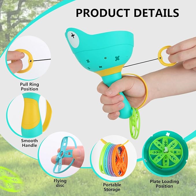 Outdoor Toys for Kids Ages 4-8: Flying Disc Launcher Toys Manual Capture Catching Outdoor Games for 3 4 5 6 7 8 Years Old - Outside Toys for Toddlers 3-5 Christmas Easter Birthday Gifts Boys Girls