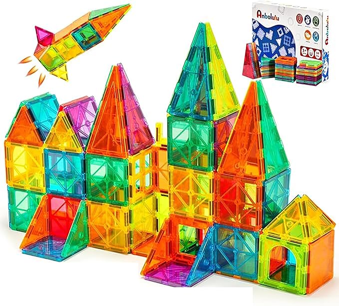 Magnetic Building Tiles,Magnet Building Set,Magnetic Blocks, 3D STEM Stacking Toys, Magnets Toy for Kids Boys Girls