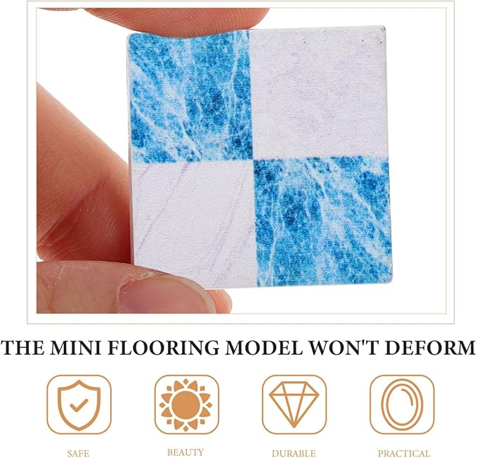 Alasum Miniature Wood Flooring Tiles, 1/12 1/6 Scale Artistic Blue & White Patterned Floorboards, Durable Solid Wood Dollhouse Floor Boards for DIY Scenery Layouts & Model Decor, 18Pcs Set