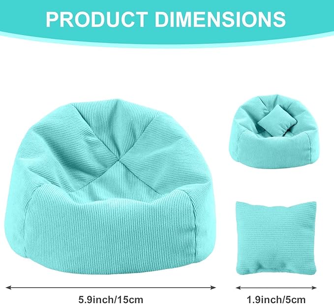 Doll Car Seat Compatible with Labubu, Handmade Bean Bag Chair for 5.9-6.7 inch Doll, Anti-Slip Bottom, Cute Doll Accessories for Display, Fans&Collectors Gifts, Durable Corduroy Fabric (Lake Green)