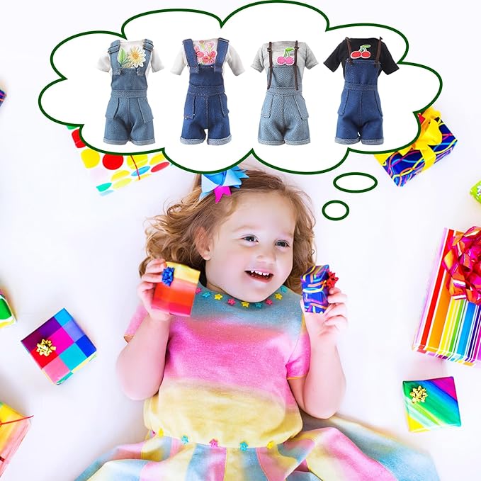 Bencailor 8 Pieces Summer Doll Clothes for 11.5 Inch Doll Accessories Sweaters Denim Pant Regular Outfit Clothing for Girls(T Shirt and Suspender Trousers)