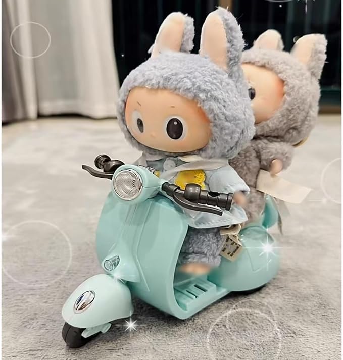 Liotww Motorcycles Scooter Toy Doll - with Light and Music, Cute Have a Seat Accessories, Interactive Rotating Decor Desktop Ornaments for Collectors (Blue)