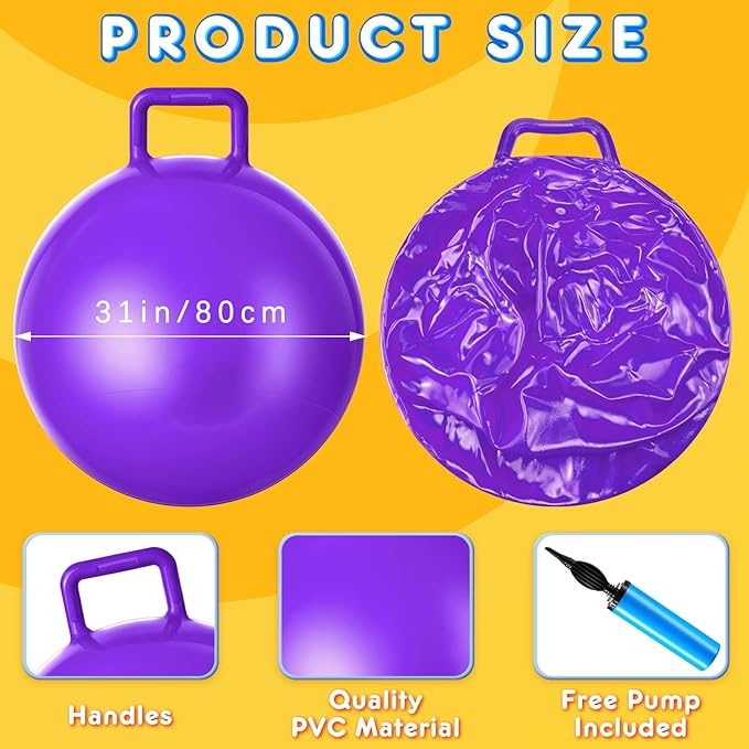 Lewtemi 2 Pcs 31 Inch Big Bouncing Ball with Handle Jumping Hopper Bouncy Ball for Adults Exercise and Air Pump for Outdoor Sports Game(Blue, Purple)