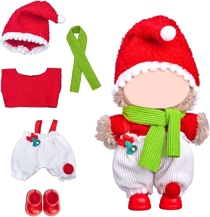 Clothes for Labubu 17cm Doll (NO Doll), 5 Piece Labubu Clothes Set, Cute Labubu Outfits with Accessories, Handmade Crochet La Bubu Doll Dress Up Set（Santa Claus）