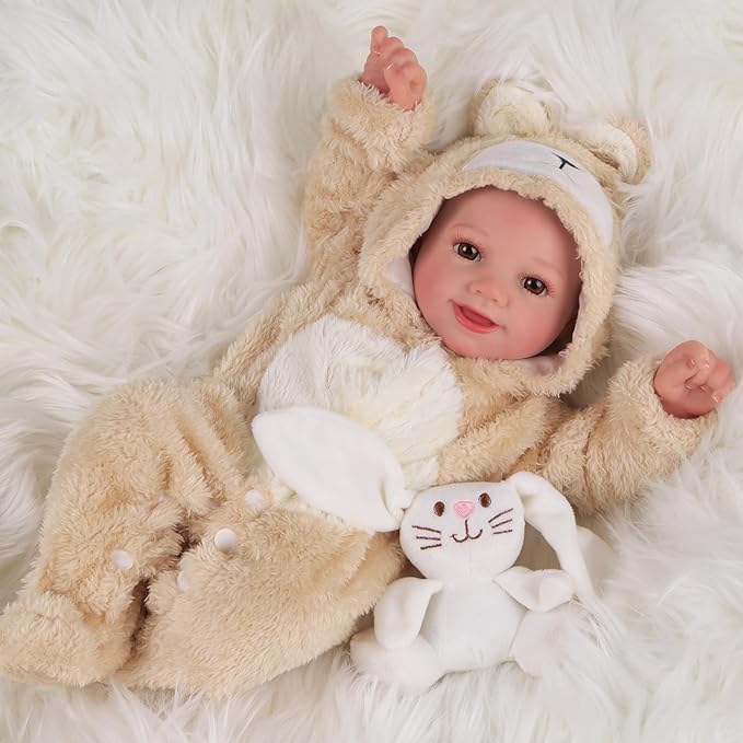 BABESIDE Reborn Baby Doll Clothes Set for 17-22 Inch Dolls Accessories, Cute Bear Baby Doll Clothes with Hat for Realistic Baby Dolls Girls & Boys, Khaki