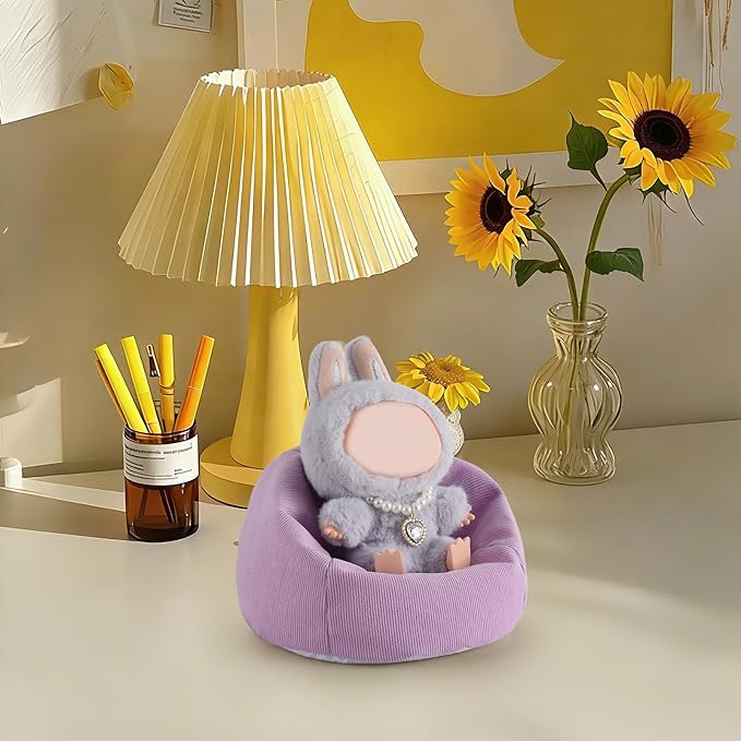 Cute Doll Car Seat for Labubu, Premium Handmade Sofa for 4-7in Dolls, Beautiful Dispaly Doll Accessories with Anti-Slip Bottom(Purple)