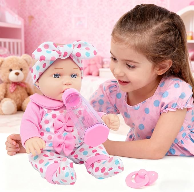 UNICORN ELEMENT 12 Inch Baby Dolls with Clothes Accessories Playset, 7 Set 12 Inch Baby Doll Bottle Pacifier Pretend Game for 3+ Years Old Girls Gifts in Box