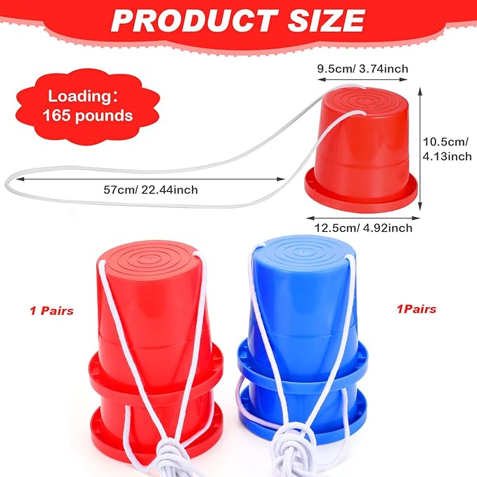 Meooeck 2 Pairs Walking Stilts Balancing Bucket Cup Thickened Plastic Stilts with Adjustable Rope for Kid Balance Coordination Birthday Playground Game Party Favor