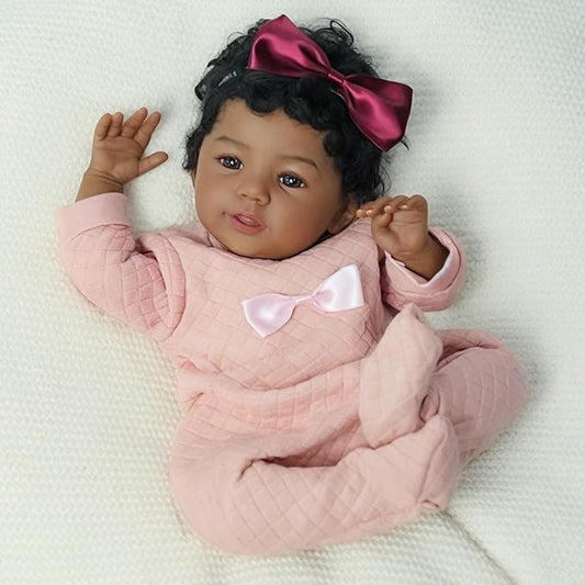 KSBD Realistic Reborn Baby Doll Black Girl – 18 Inch Lifelike African American Newborn, Real Life Handmade Soft Body with Accessories Gift Set for Kids 3+