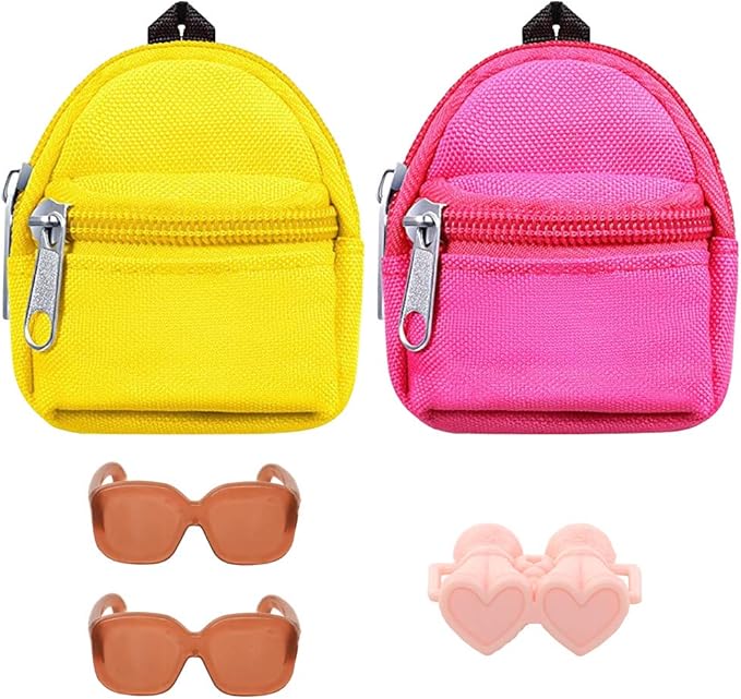 BARWA 5 Pcs Doll Travel Accessories 2 Doll Backpack Bag with Zipper with 2 Sunglasses 1 Telescope for 11.5 inch Dolls