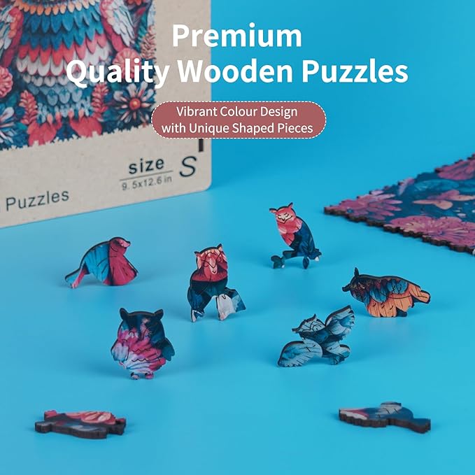 MEATRN Multicolored Owl Wooden Puzzles for Adults - 515 Pieces Natural Wood Jigsaw Puzzle, Laser-Cut Precision, Forest Wildlife Animal Theme, Relaxing Family Game & Creative Gift, 13.4x17.7in