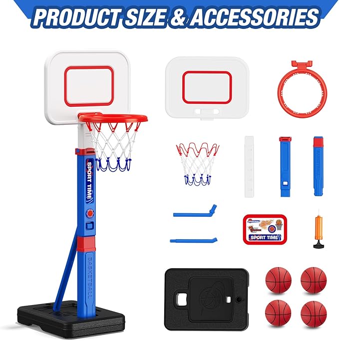 Toddler Basketball Hoop, 55" Height Adjustable Basketball Hoop for Kids 3-5, Kids Basketball Goal, Indoor Outdoor Sport Toys Christmas Birthday Gifts for Baby Boys Girls