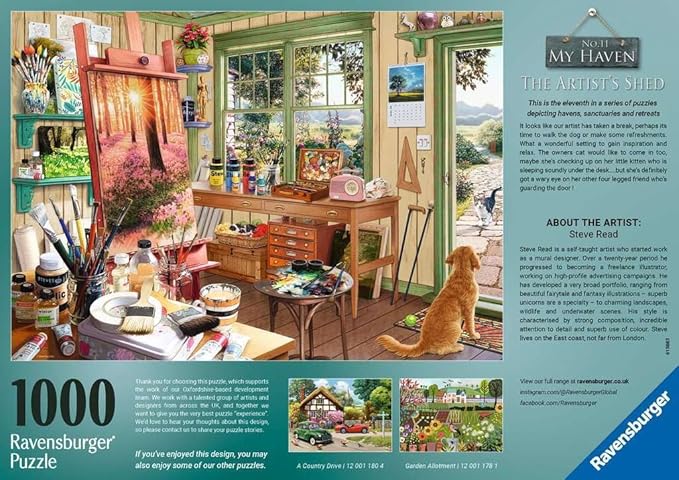 Ravensburger My Haven Artist's Shed 1000 Piece Jigsaw Puzzle | Relaxing Puzzle Imagery | Every Piece Unique with Softclick Technology | Durable Blueboard Made from Eco-Friendly Materials