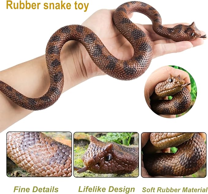 Ultra-Realistic Snake Toy to Scare Birds/Squirrels - 15-Inch Coiled/26-Inch Stretchy Garden Decor, Halloween Prank Gifts for Adults & Safe STEM Toy for Kids (Fer-de-Lance)