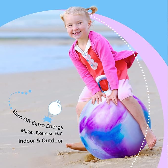 ZOOJOY Hopper Ball, Hopping Toys for Kids, 18inch Bouncy Ball with Handle for Boys Girls Aged 3-8, Inflatable Clouds Bounce Hopper Toy with Pump