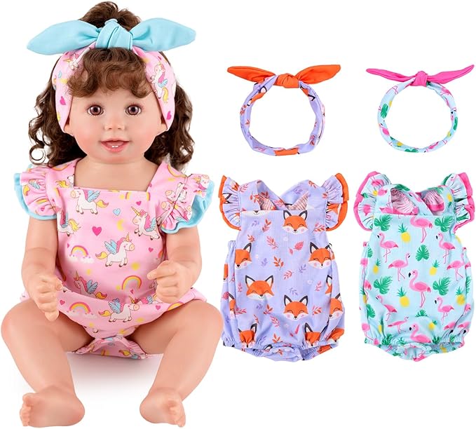 BABESIDE 3 Pcs Reborn Baby Doll Clothes Set for 17-22 Inch Dolls, Cute Animal-Themed Outfits with Matching Headbands & Accessories, Realistic 18 Inch Baby Doll Clothes,Pretend Play Toy for Kids