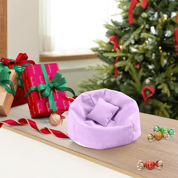 Doll Car Seat Compatible with Labubu, Handmade Bean Bag Chair for 5.9-6.7 inch Doll, Anti-Slip Bottom, Cute Doll Accessories for Display, Fans&Collectors Gifts, Durable Corduroy Fabric (Light Purple)