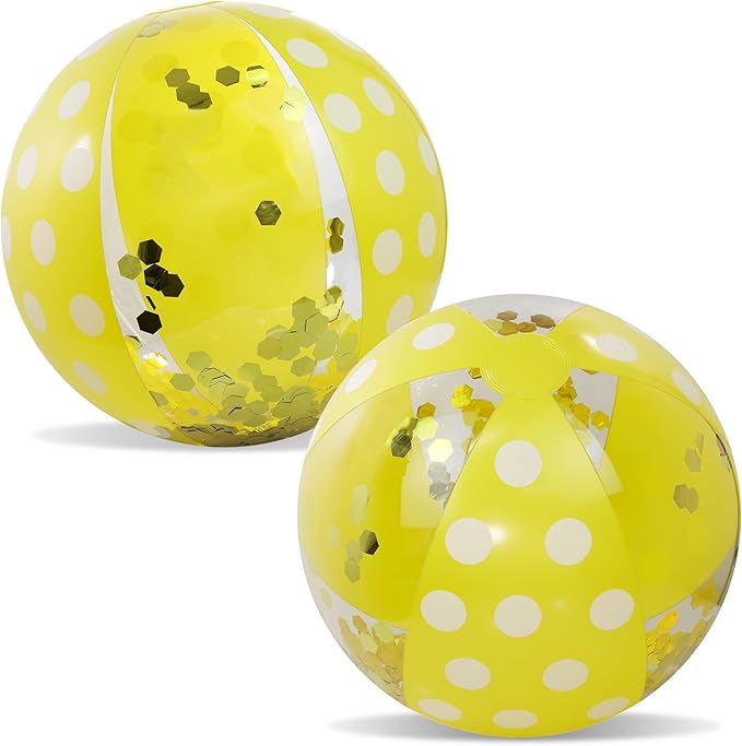 POZA Inflatable Beach Balls - Elegant Glitter Confetti Premium Floaters, Heavy Duty Vinyl Floatation Pool Toys for Pool Beach Party, UV Resistant Pool Décor