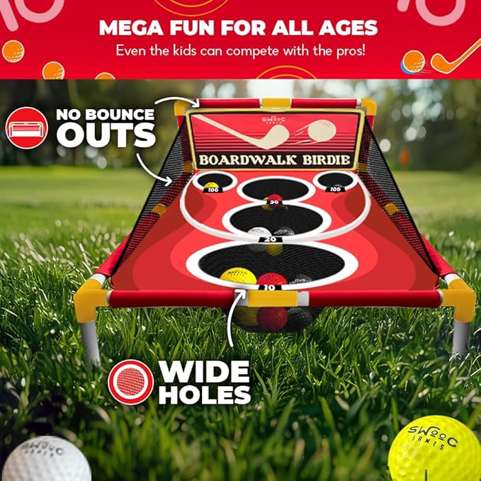 SWOOC Games - Boardwalk Birdie™ | Arcade Style Golf Game with Easy Setup & 10+ Games Included | Cornhole Golf Chipping Game | Indoor & Outdoor Activities for Adults and Family | Backyard Fun