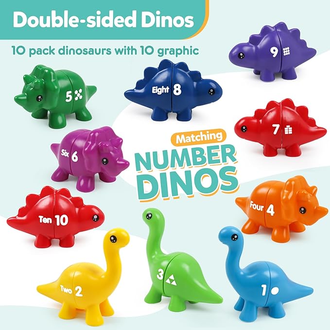 TSYAN Matching Number Counting Dinosaur Toys with Double-Sided 1 2 3 Number Preschool Learning Sensory Sorting Educational Fine Motor Toys Sets for Kids Toddler Aged 3+ Years Old…