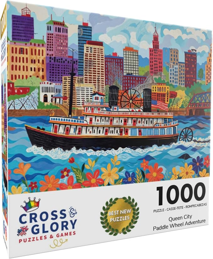 Cross & Glory - Queen City Paddle Wheel Adventure - 1000 Piece Jigsaw Puzzle for Adults | Whimsical| Premium Quality | Vibrant Design | Satin Finish | 20 x 27 Inches