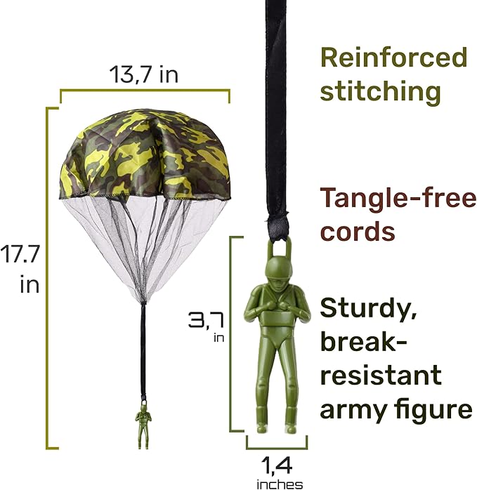 nutty toys Army Parachute Toys for Kids - Tangle Free Outdoor Flying Parachute Men, Best Indoor & Outside Toys for 4 5 6 7 8 9 10 11 12 Year Old, Top Easter Basket Stuffers 2026, Unique Boys Gifts