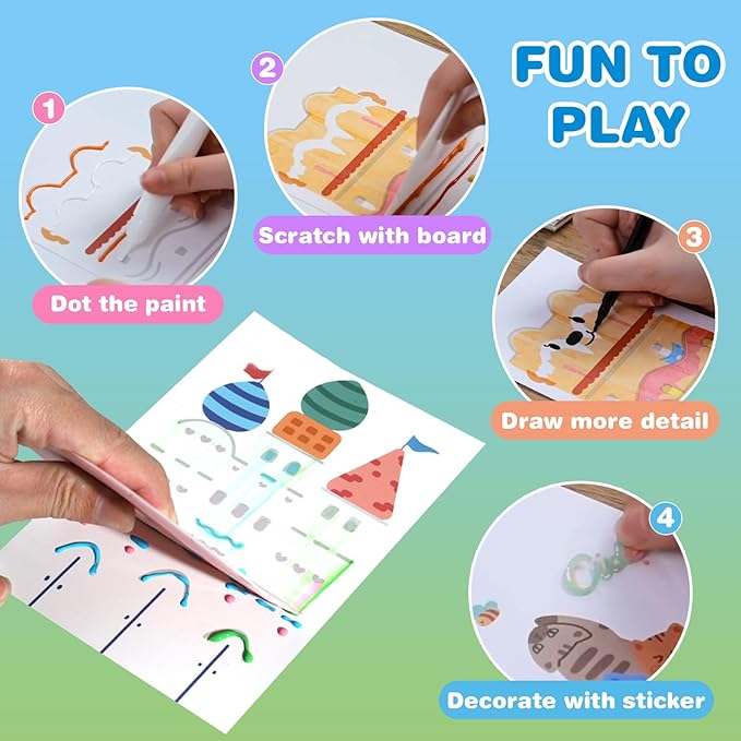 LEERYOUQU Rainbow Scratch Art for Kids, Rainbow Scratch Paper Art Set Notebook, Creative Squeegee Painting Kits, DIY Postcards Scrath Art Party Favors Novelty Gifts for Girls Boys