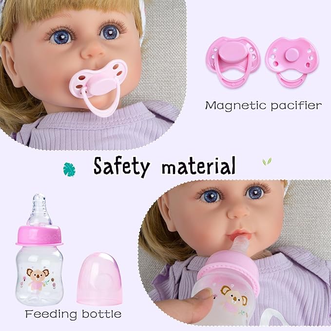 17-22 Inch Reborn Baby Doll Clothes with Cute Backpack Reusable Diapers Doll Accessories Set Newborn Girl Dolls Outfits Silicone Doll Clothing 12 Pieces