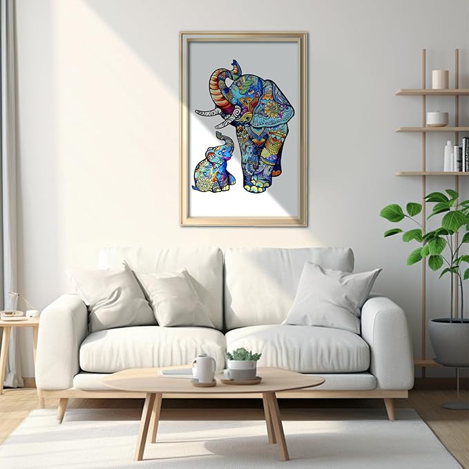 Wooden Puzzles for Adults, Unique Puzzles for Adults, Irregular Animal Shaped Wooden Jigsaw Puzzles, Creative Birthday Gift, 8.1 x 8.1 inch, Elephants