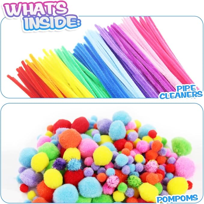 CH HAICHENG Arts and Crafts Supplies Including Feathers, Pipe Cleaners, Wiggle Googly Eyes, Pom Poms, Buttons, Ice Cream Sticks, Sequins and So On Supplies Crafts