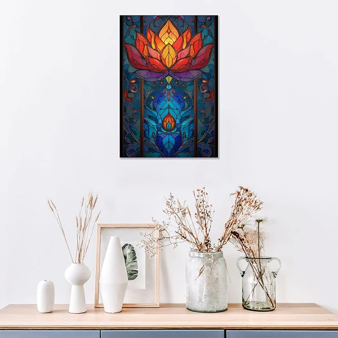 Great Jigsaw Puzzles for Adults 300 Pieces Zen Meditation Stained Glass Lotus Floral Puzzles for Adults Toys Gift Family Decoration Kids Puzzle