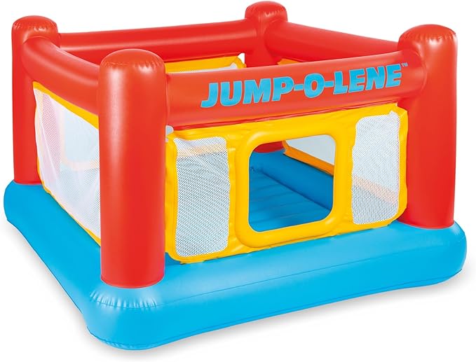 Intex Inflatable Jump-O-Lene Trampoline Bounce House with Crawl-Thru Door & Net - Indoor & Outdoor Backyard Blow-Up Bouncy Playhouse for Kids Ages 3-6