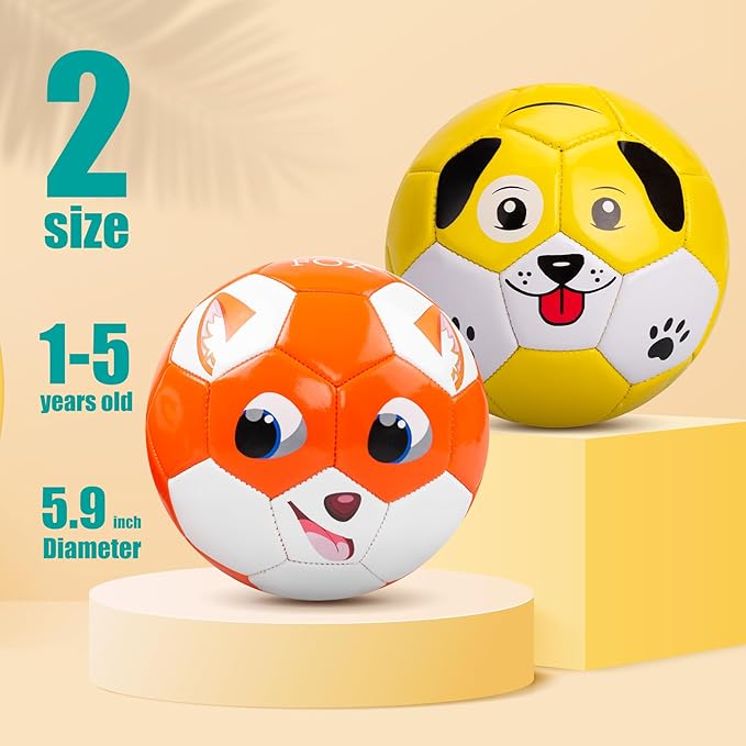 Toddler Soccer Ball Size 2 Size 3 - Small Soft Kids Ball 2 Pack for Ages 1-5 3-8 - Cartoon Sports Toy Boys Girls - Easter Basket Stuffers for Toddlers Kids - Soccer Gift for Indoor Outdoor Games