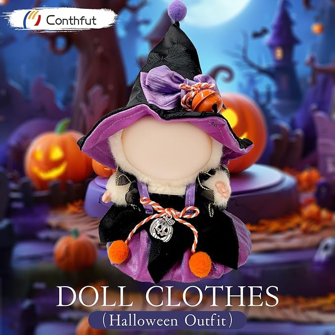 17cm Doll Clothes,Halloween Dress Witch Hat for Dolls Accessories,Clothes for Dolls Outfit,Halloween Clothes Set (No Doll)(Purple Dress+Hat)