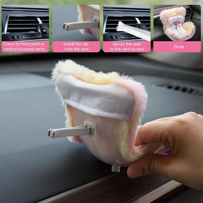 Doll Car Seat Compatible with Bubudoll, Small Seat for 10-17cm Blind Box Toys, Including Air Vent Clip, Desktop Stand, Adjustable Safety Strap, Airflow-Friendly Design, Ideal Car Decor Gifts