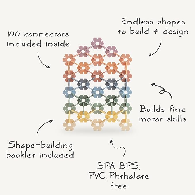 mushie HEX Connect Building Toy Set | 100 Pieces for Kids 5 Years+ | Preschool Educational and Toddler Montessori Toys