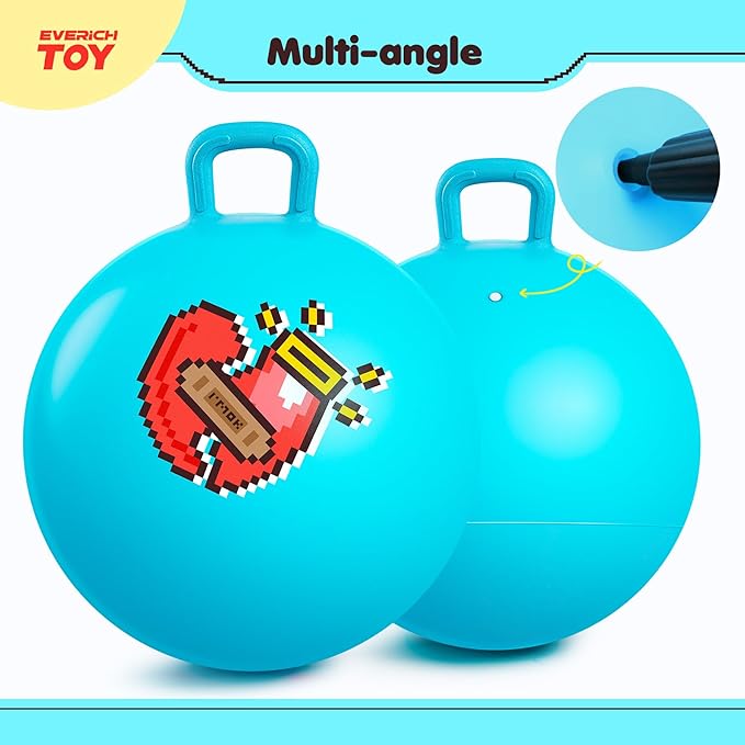 EVERICH TOY Hopper Ball for Kids, 18In Ride On Bouncy Ball with Handle, Blue Heart Girls Toys for Indoor Outdoor Active Play Toys Easter Basket Stuffers Girls Boys Gifts for 4 5 6 7 8 Yr Old