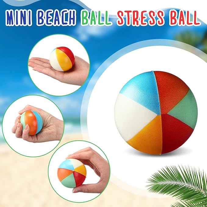 24 Sets End of Year Student Gift Small Beach Stress Balls 2.5 Inch Mini Relief Stress Swimming Pool Ball with Have a Ball Gift Card for Classroom Prizes Summer Holiday Party (Bright Color)
