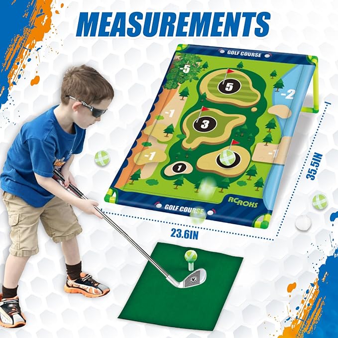 Velcro Golf Chipping Game Set w/t 2 Clubs, Portable Sticky Golf Battle Game for Indoor Outdoor Backyard Park Beach, Practice Kit for Kids Juniors Adult Family, Golf Gifts for Party Birthday Christmas