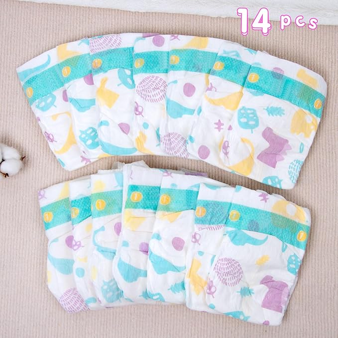 14-Pieces Reborn Baby Doll Accessories Diapers Reusable for 17-24 Inch Baby Doll Velcro Diapers Adjustable Underwear, Newborn Accessories