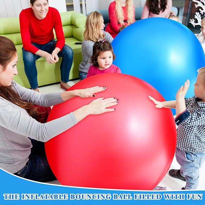 Jenaai 4 Pcs 30 Inch Big Bounce Ball Large Rubber Ball Giant Inflatable Kickball Outdoor Exercise Jumping Hopping for Outdoor Activity Game Sports Party