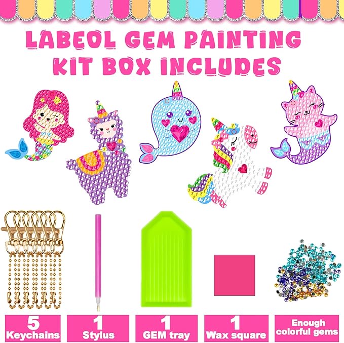 Labeol Arts and Crafts for Kids Ages 8-12 - Creat Your Own GEM Keychains-5D Diamond Art by Numbers GEM Art Kits for Kids Girls Toddler Crafts Age 6-7 6-8 10-12 (Dream)