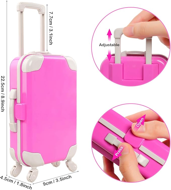 BARWA 32 Pcs Doll Suitcase Luggage Travel Clothes and Accessories for 11.5 inch Girl Doll Travel Carrier Storage, Including 1 Luggage 1 Suitcase 23 Travel toiletries 5 Dresses 1 Puppy 1 Computer…