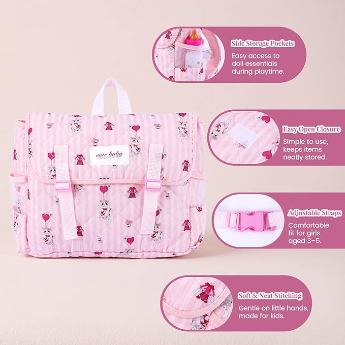 BABESIDE 14 Pcs Baby Doll Accessories Set for 12-15 Inch Babydolls - Baby Doll Diaper Bag Set with Dolls Bedding, Changing Pad & Babydoll Feeding Accessories for Kids Pretend Play Toys