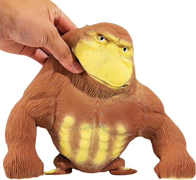 YHan Stretchy Monkey Fidget Toy Squishy Stress Relief for Kids & Adults, Gorilla Squishy Toy, Stretchable & Squeezable Sensory Toys for Anxiety Relief (Medium, Brown)