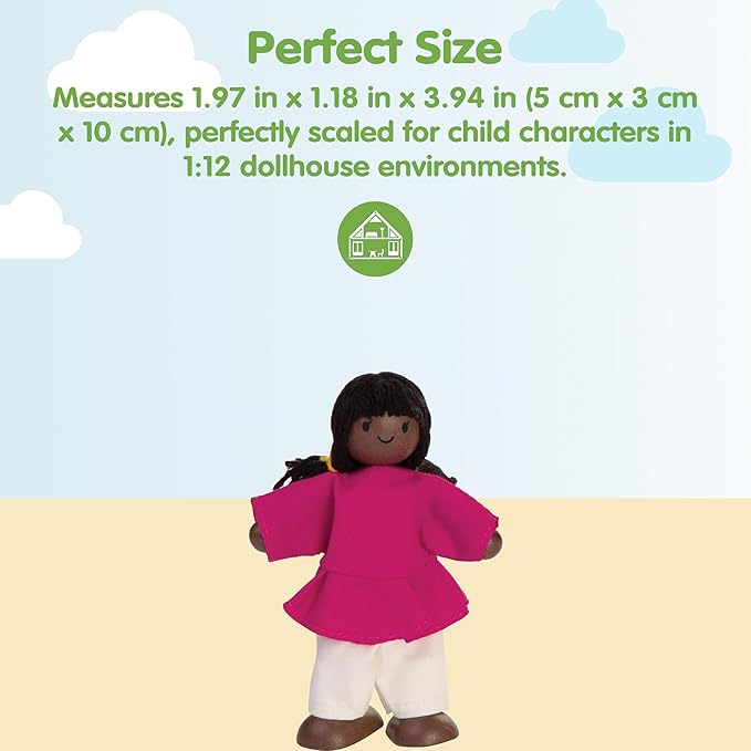 PlanToys® Girl Wooden Dollhouse Figurine | Poseable 1:12 Scale Mini Doll (4 Inch) | Dollhouse Accessories for Pretend Play | Eco-Friendly Montessori Toy for Kids Ages 3+