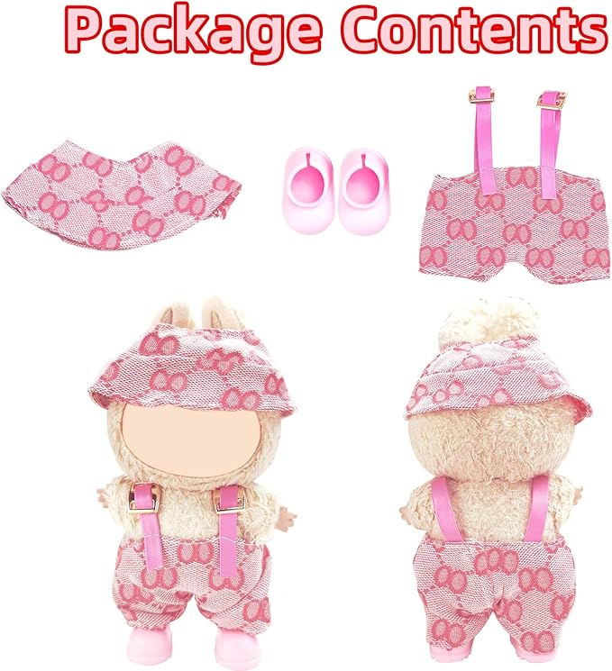 Clothes for Labubu 17cm Doll (NO Doll), 3 Piece Labubu Clothes Set, Cute Labubu Outfits with Accessories, Handmade Crochet La Bubu Doll Dress Up Set（Upstart Set）